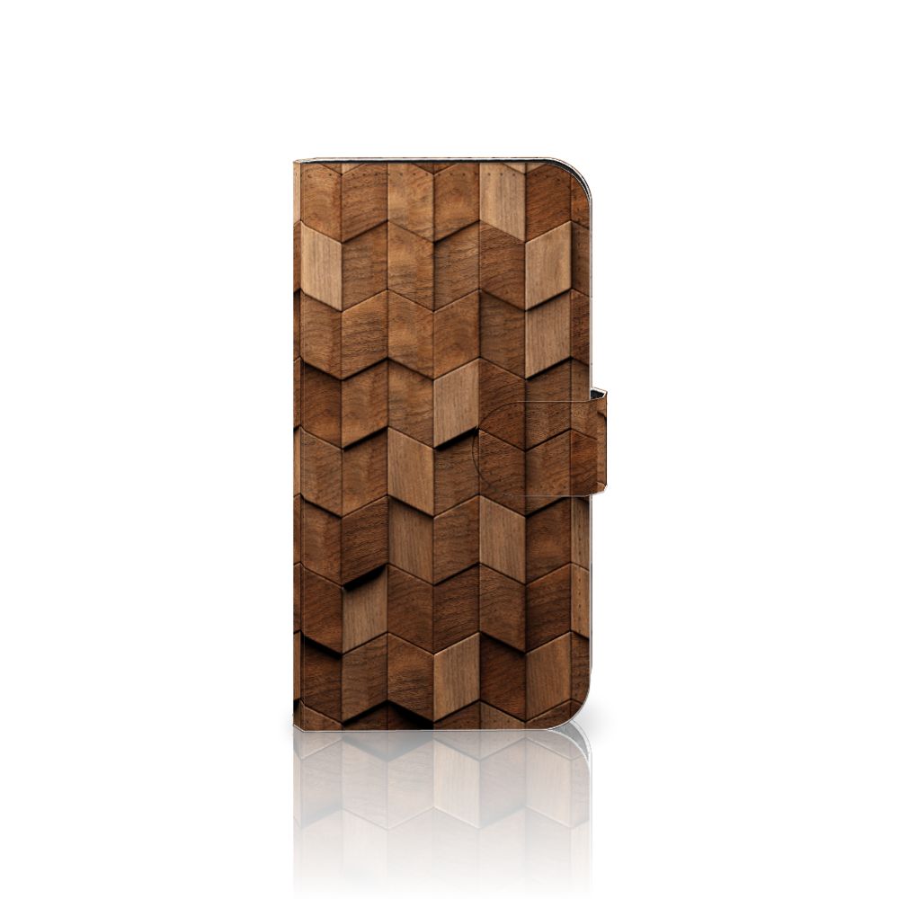 Book Style Case voor iPhone 15 Wooden Cubes met een uniek houten kubusdesign. 🌟