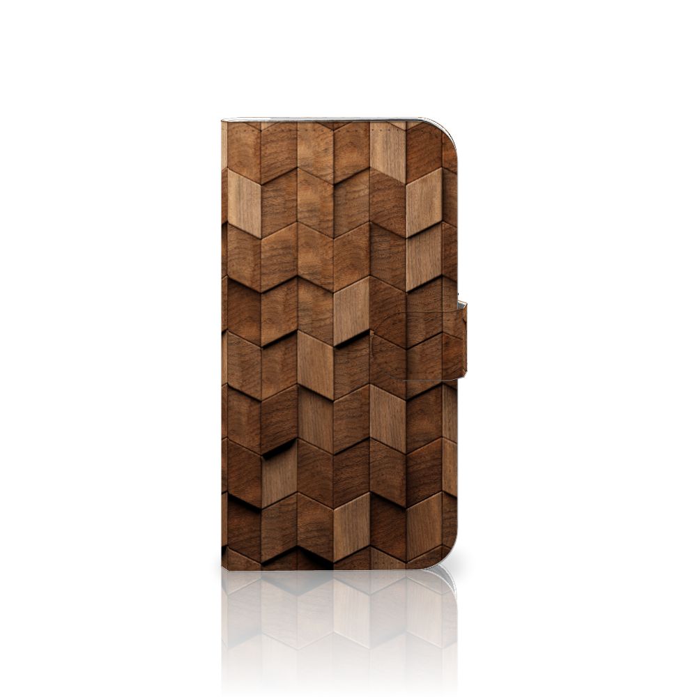 Book Style Case voor iPhone 16 Plus Wooden Cubes design houten blokken aanzicht