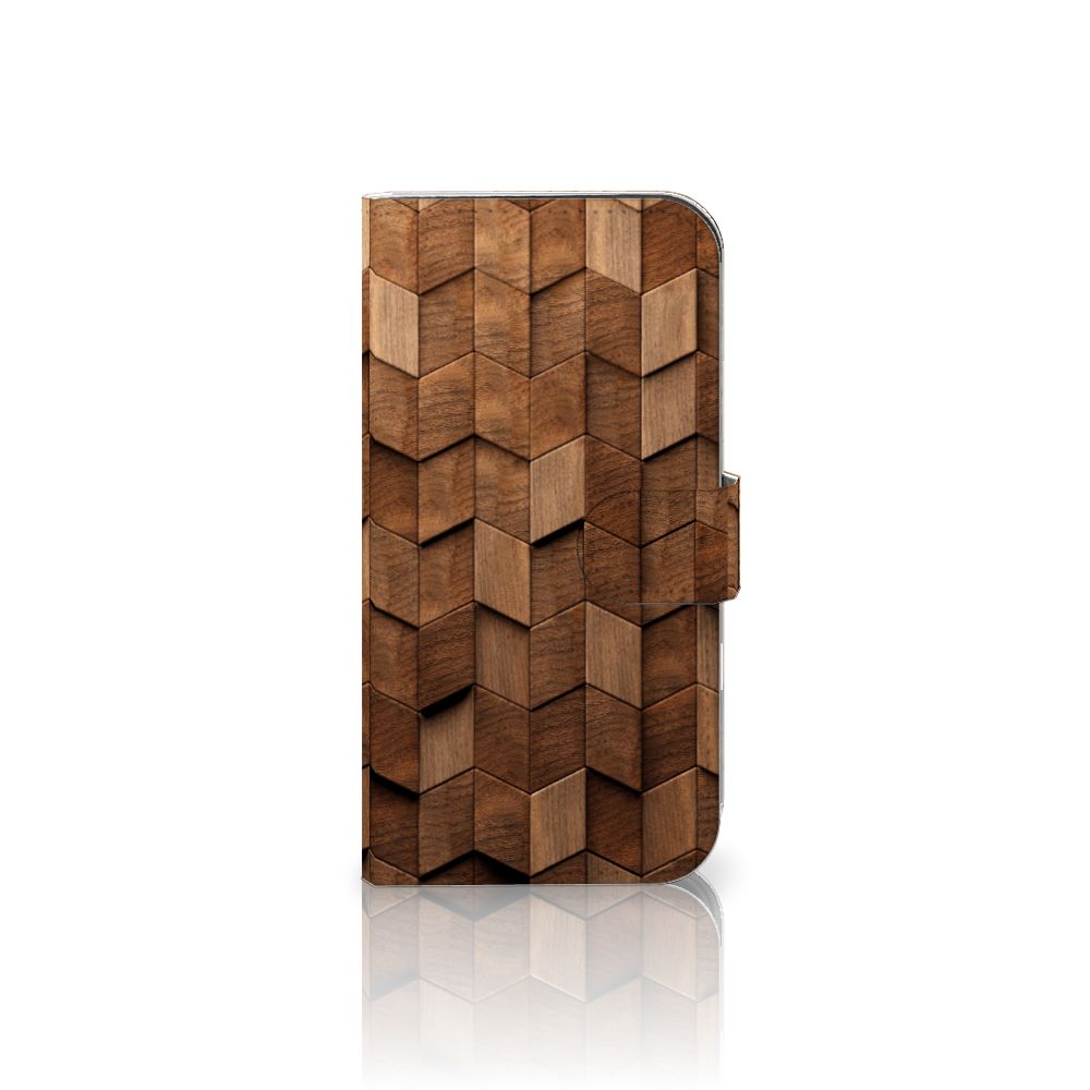 Book Style Case voor iPhone 16 Wooden Cubes design houten cubes aanzicht