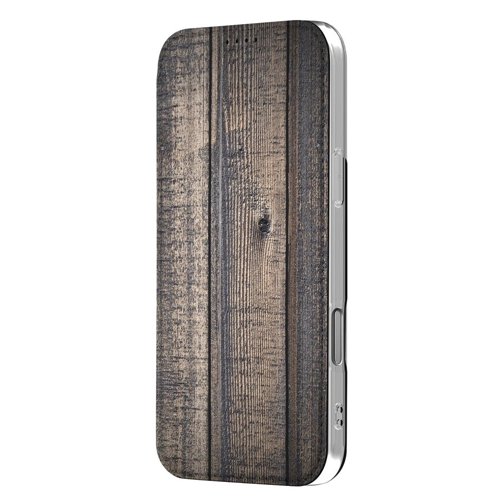 Apple iPhone 17 Pro Book Wallet Case Steigerhout achteraanzicht design houtstructuur