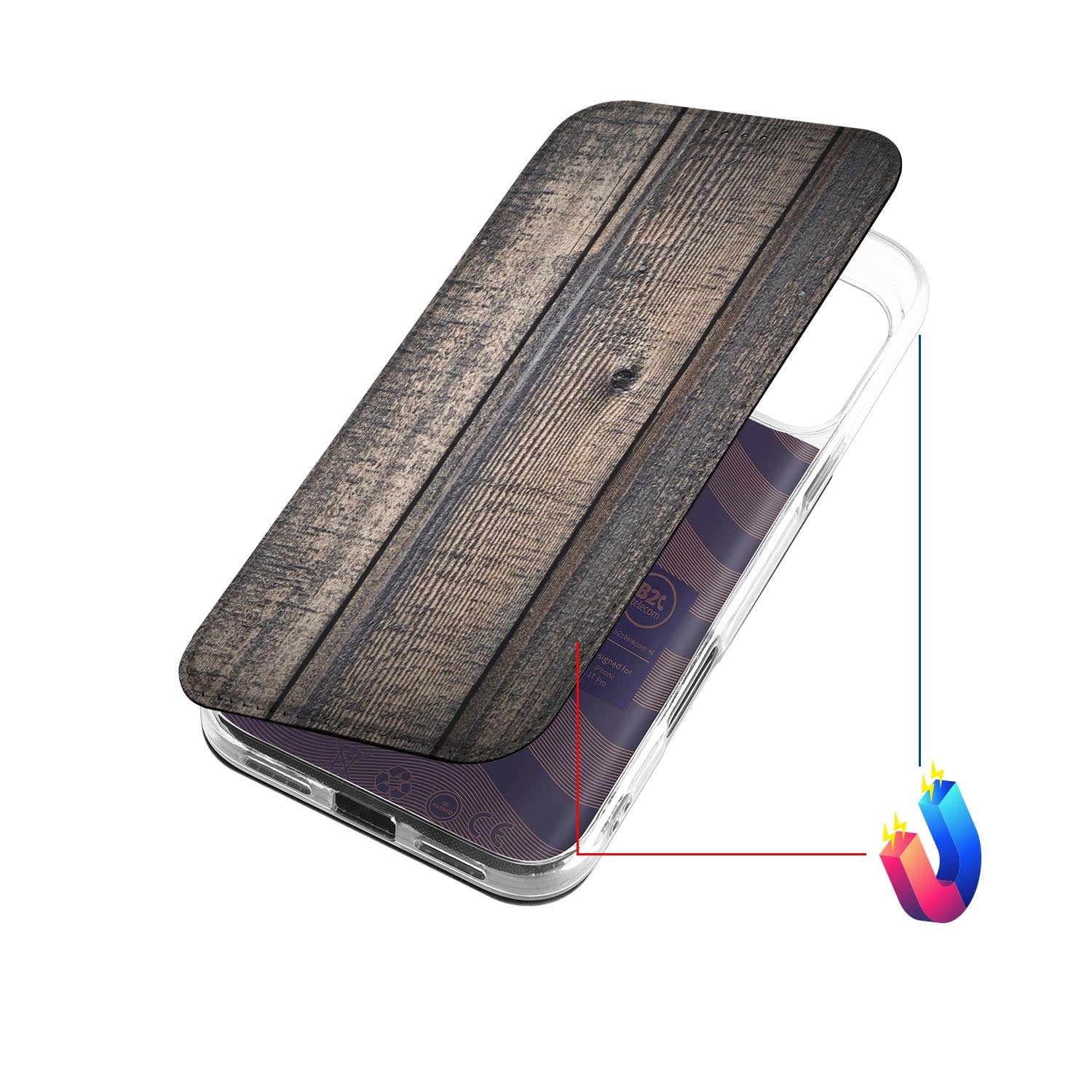 Apple iPhone 17 Pro Book Wallet Case Steigerhout boven aanzicht