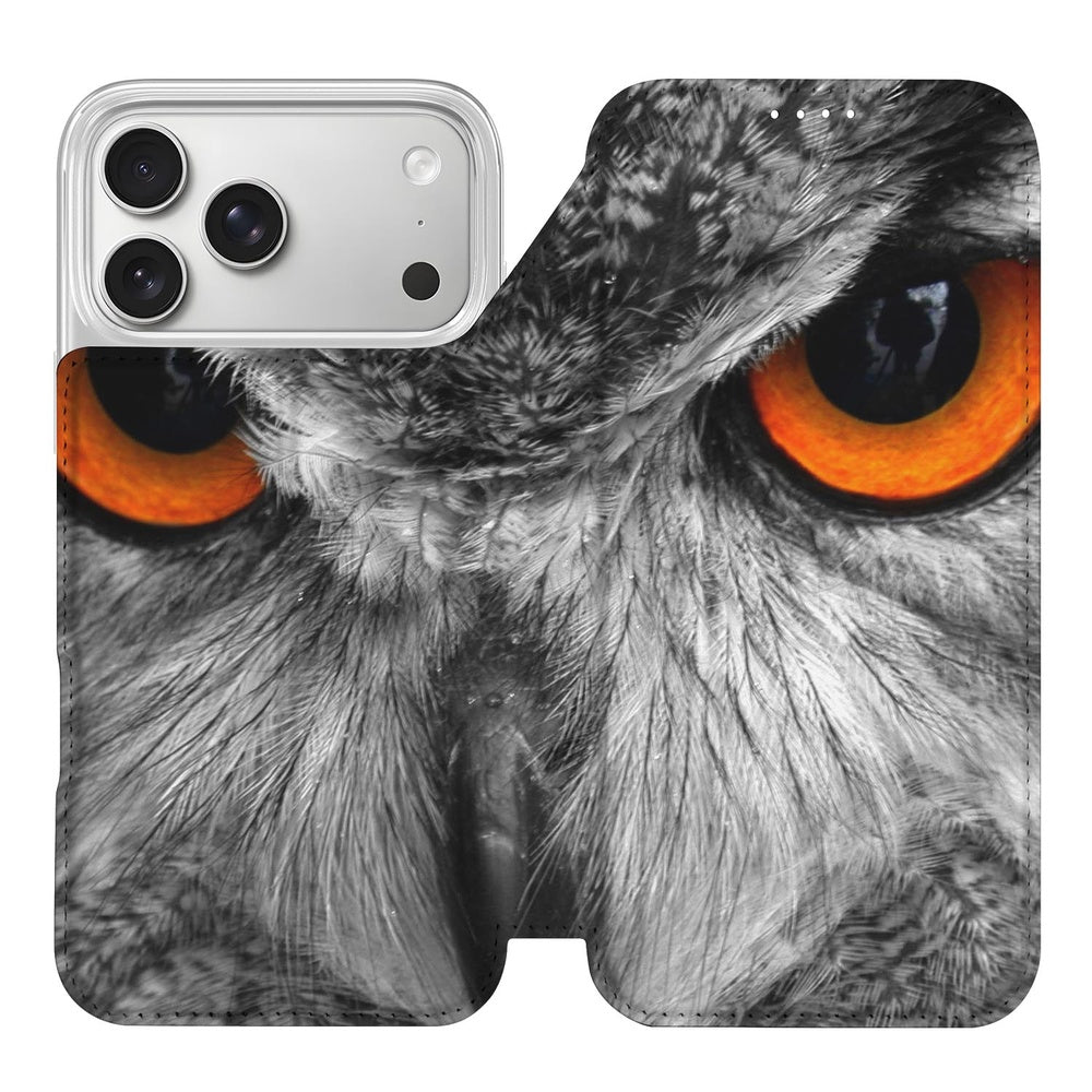 Book Wallet Case Apple iPhone 17 Pro Uil uil-motief zwart-wit design vooraanzicht