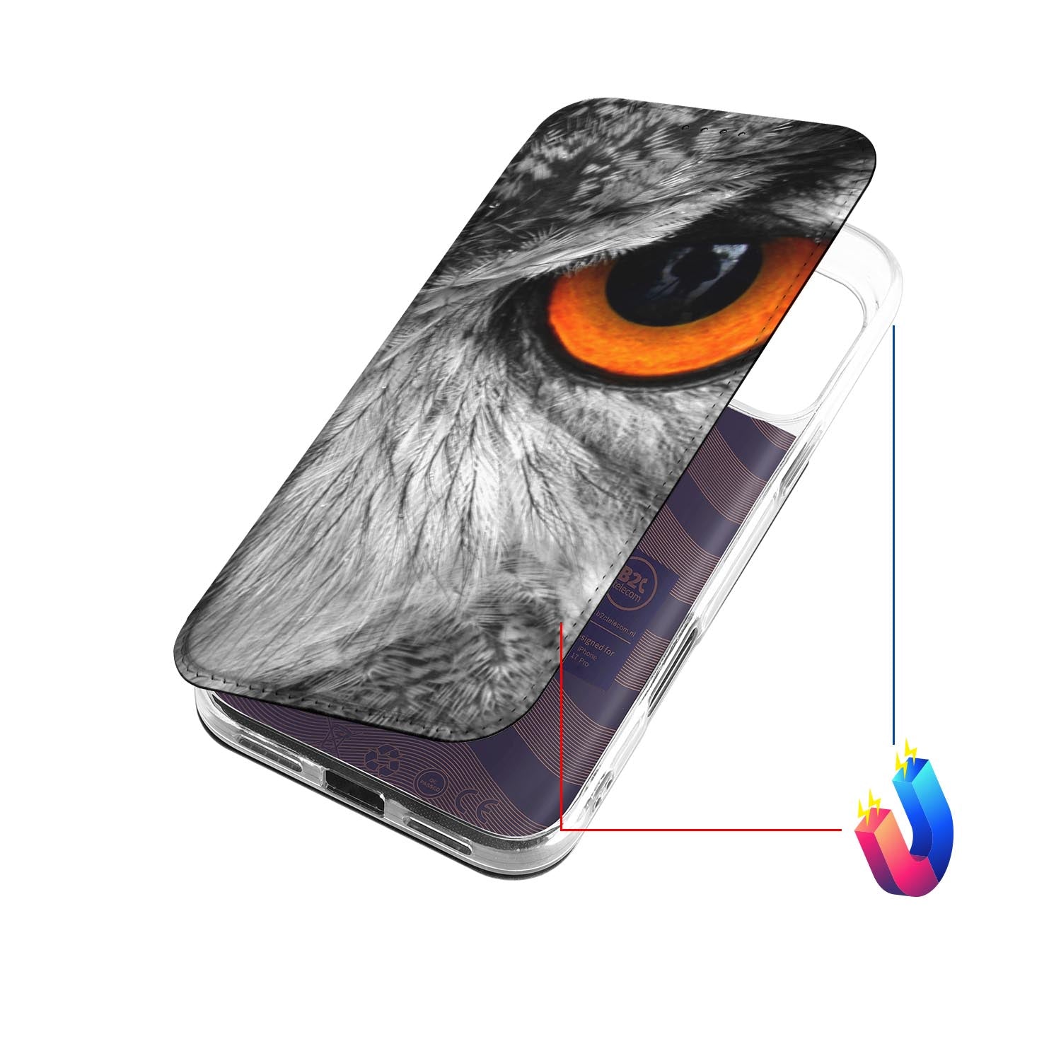 Book Wallet Case Apple iPhone 17 Pro Uil uil-motief detail bovenaanzicht