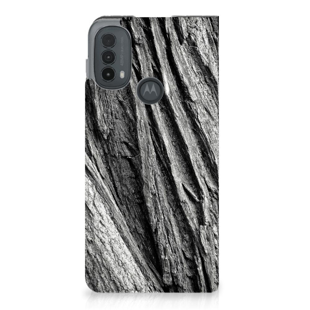 Motorola Moto E20 Book Wallet Case Boomschors Grijs achterkant