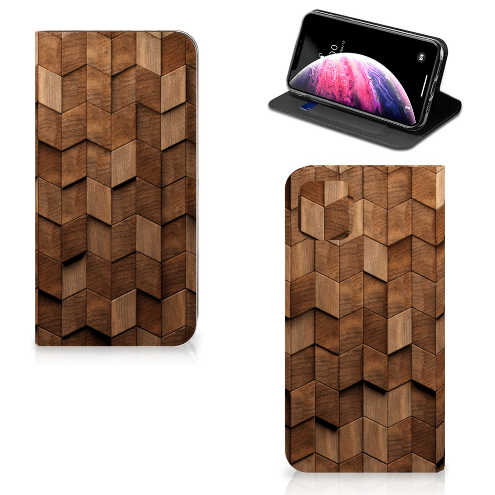 Book Wallet Case voor Apple iPhone 11 Pro Max Wooden Cubes met een uniek houten design 🪵.