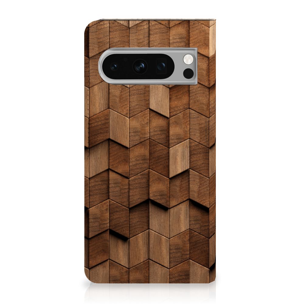 Book Wallet Case voor Google Pixel 8 Pro Wooden Cubes, stijlvol, duurzaam en perfect als cadeau 🎁.