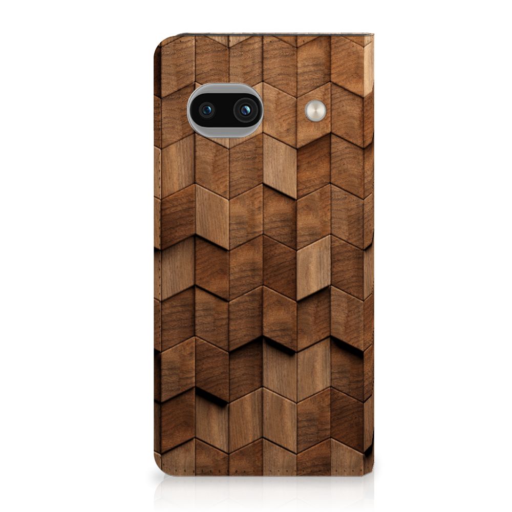 Google Pixel 8A Book Wallet Case Wooden Cubes achterkant