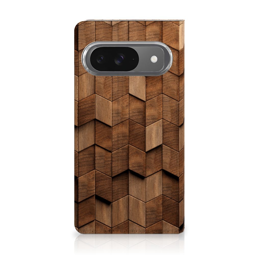 Google Pixel 9 | 9 Pro Book Wallet Case Wooden Cubes achterkant