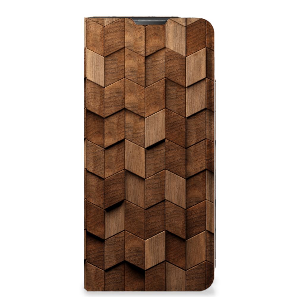 Motorola Moto E20 Book Wallet Case Wooden Cubes voorkant