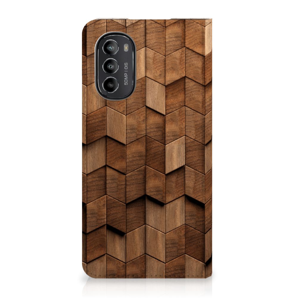 Motorola Moto G52 Book Wallet Case voor Motorola Moto G52 | Moto G82 Wooden Cubes voorkant