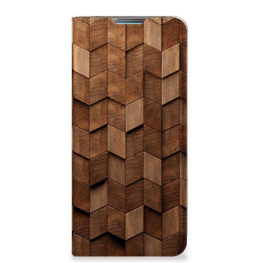 Book Wallet Case voor OPPO A52 | A72 Wooden Cubes met uniek houtprint design voor bescherming en stijl.