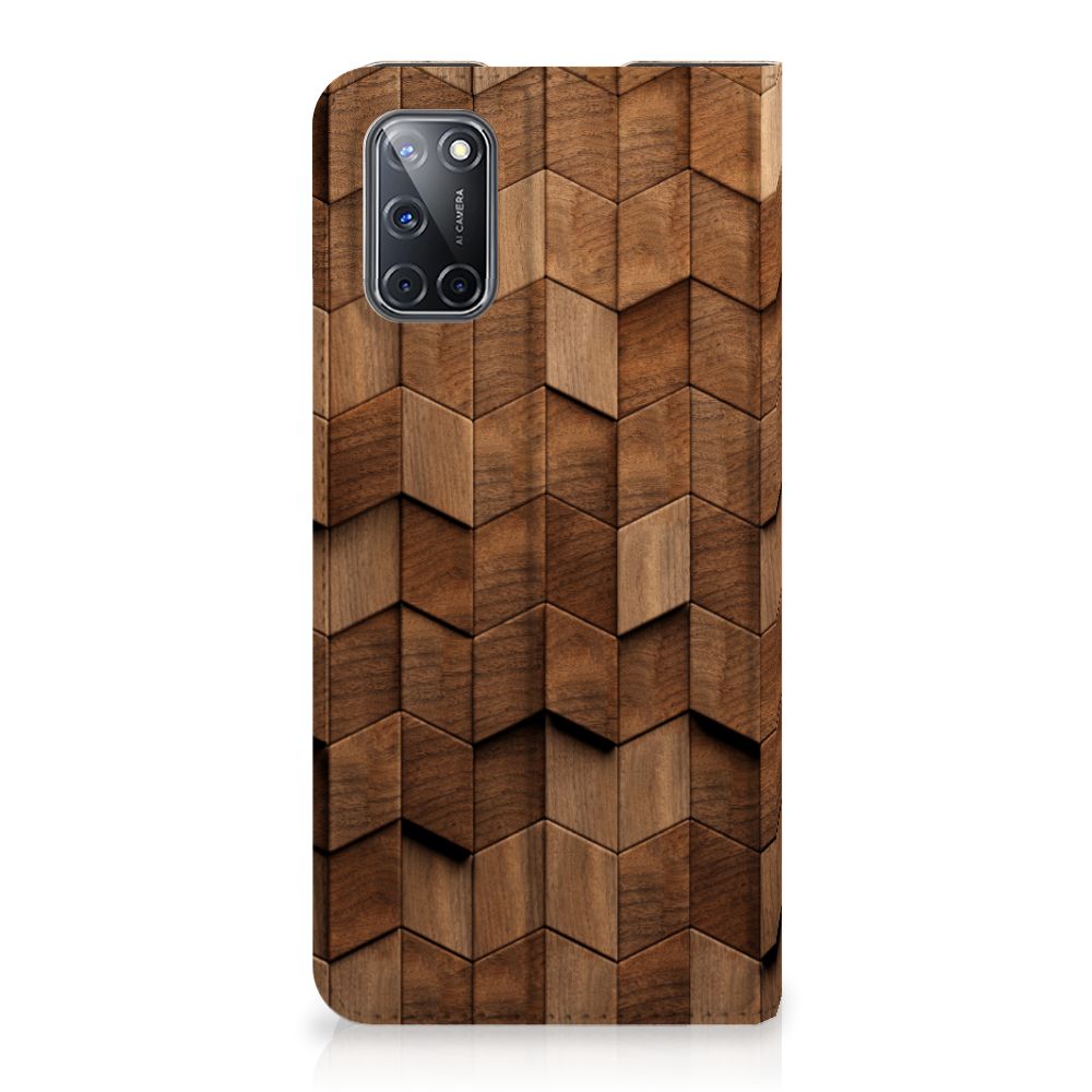 Book Wallet Case voor OPPO A52 | A72 Wooden Cubes met uniek houten design en duurzame bescherming.