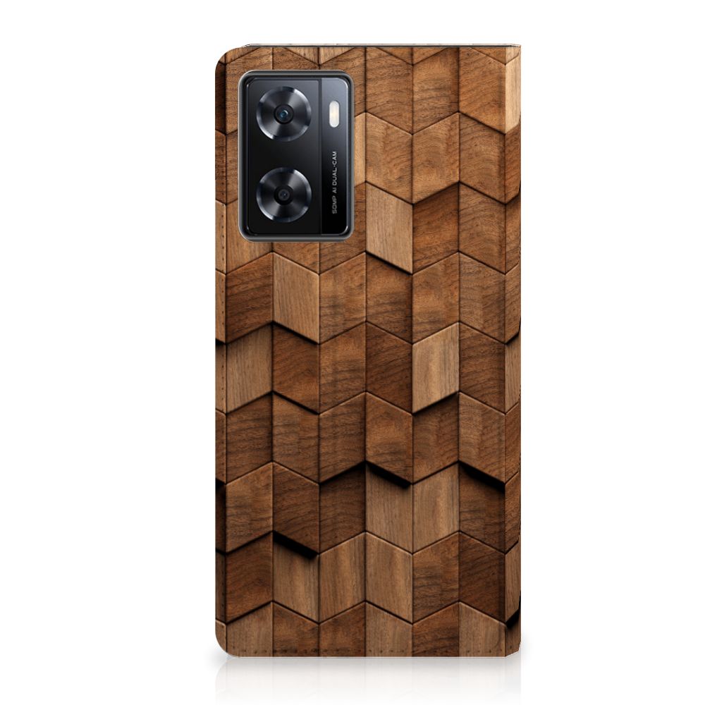 OPPO A57 A57s A77 4G Book Wallet Case Wooden Cubes achterzijde