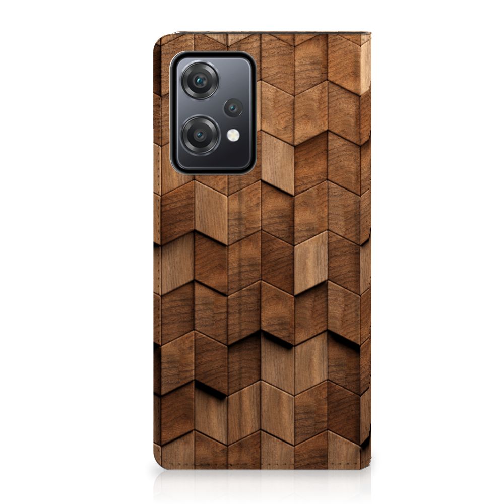 Book Wallet Case voor OnePlus Nord CE 2 Lite 5G Wooden Cubes met uniek houtprint design 🌲 voor stijl en bescherming.