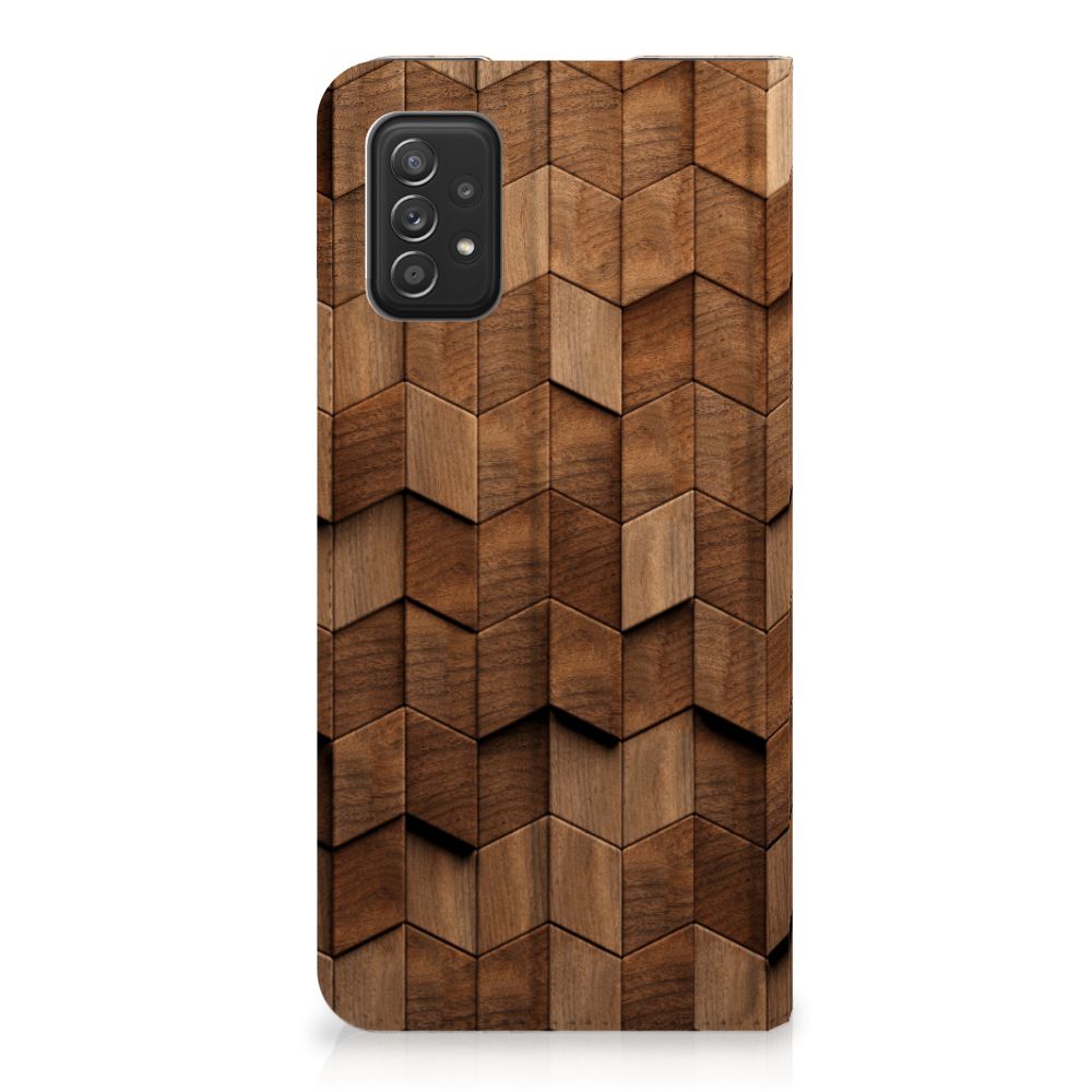 Samsung Galaxy A03s Book Wallet Case Wooden Cubes achterzijde
