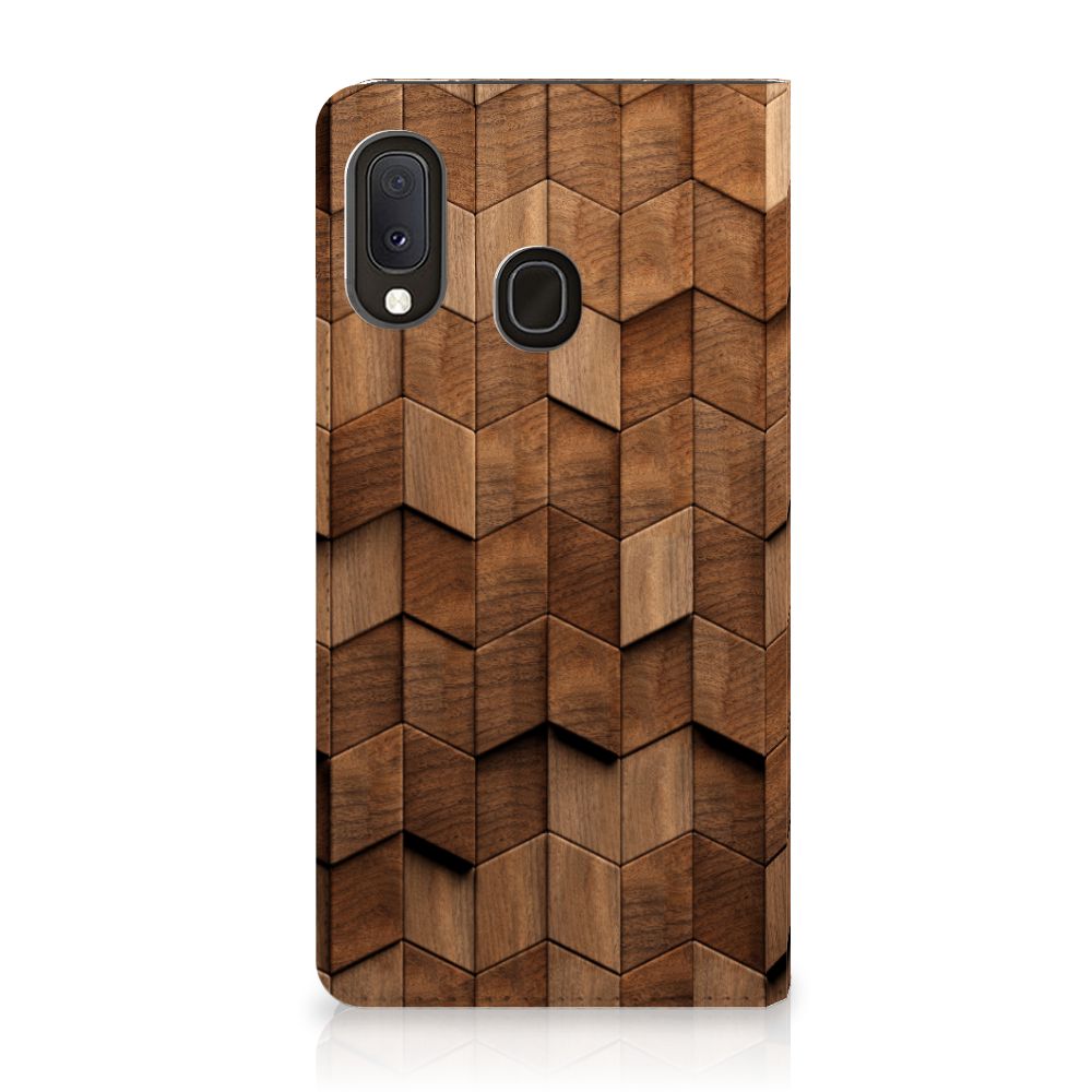 Samsung Galaxy A20e Book Wallet Case Wooden Cubes achterzijde