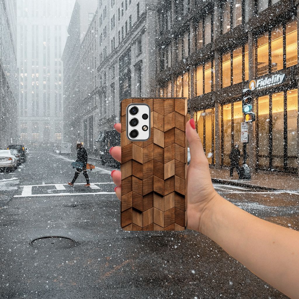 Samsung Galaxy A53 Book Wallet Case voor Samsung Galaxy A53 Wooden Cubes handhouding ontwerp