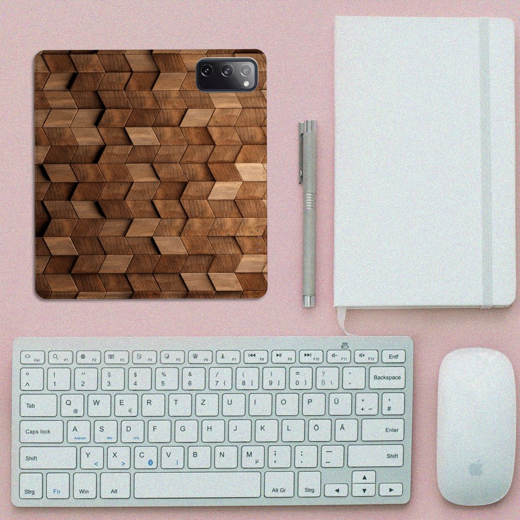 Samsung Galaxy S20 FE Book Wallet Case voor Samsung Galaxy S20 FE Wooden Cubes bovenaanzicht
