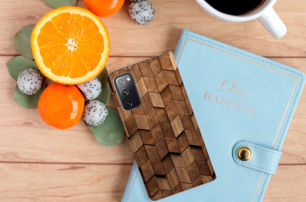 Samsung Galaxy S20 FE Book Wallet Case voor Samsung Galaxy S20 FE Wooden Cubes aanzicht