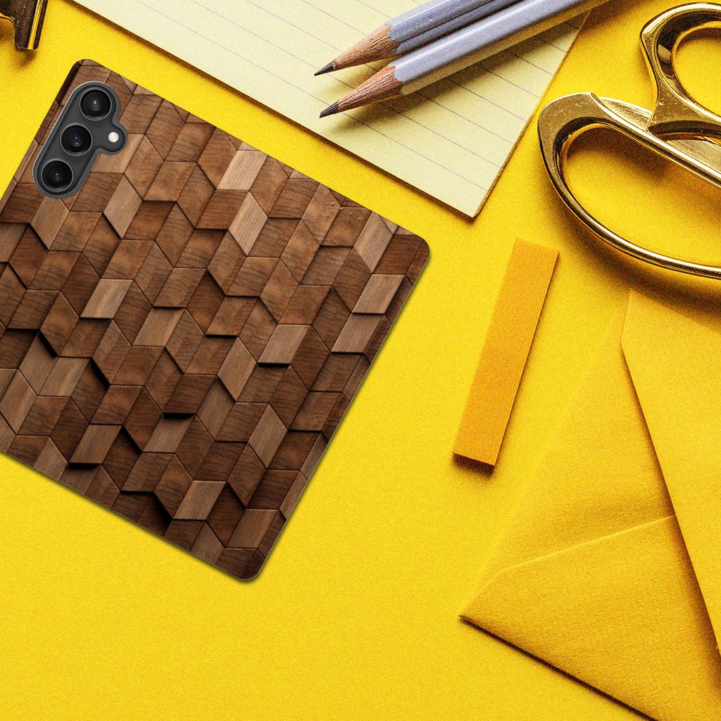 Samsung Galaxy S23 FE Book Wallet Case Wooden Cubes bovenaanzicht