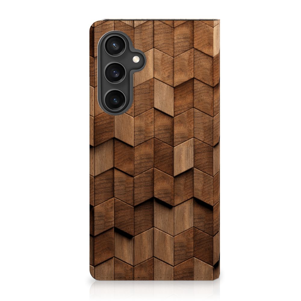 Samsung Galaxy S23 FE Book Wallet Case Wooden Cubes achterkant