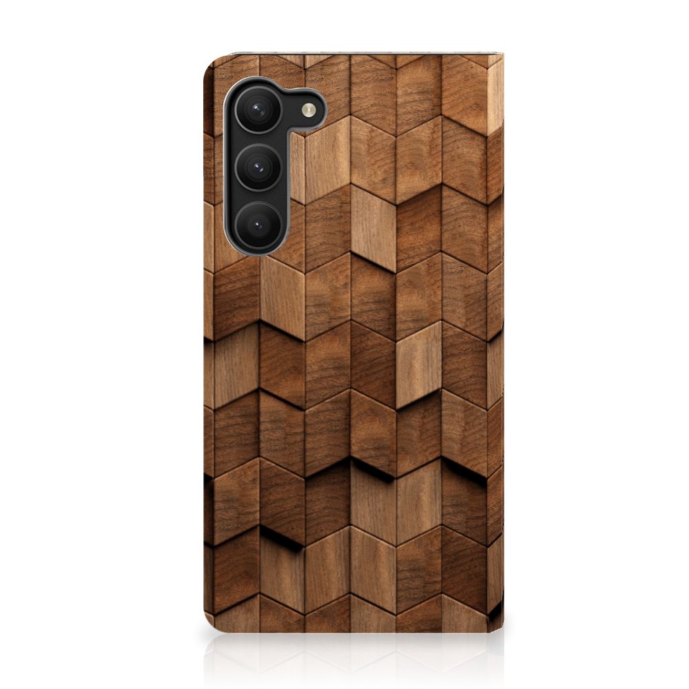 Samsung Galaxy S23 Plus Book Wallet Case Wooden Cubes achterzijde