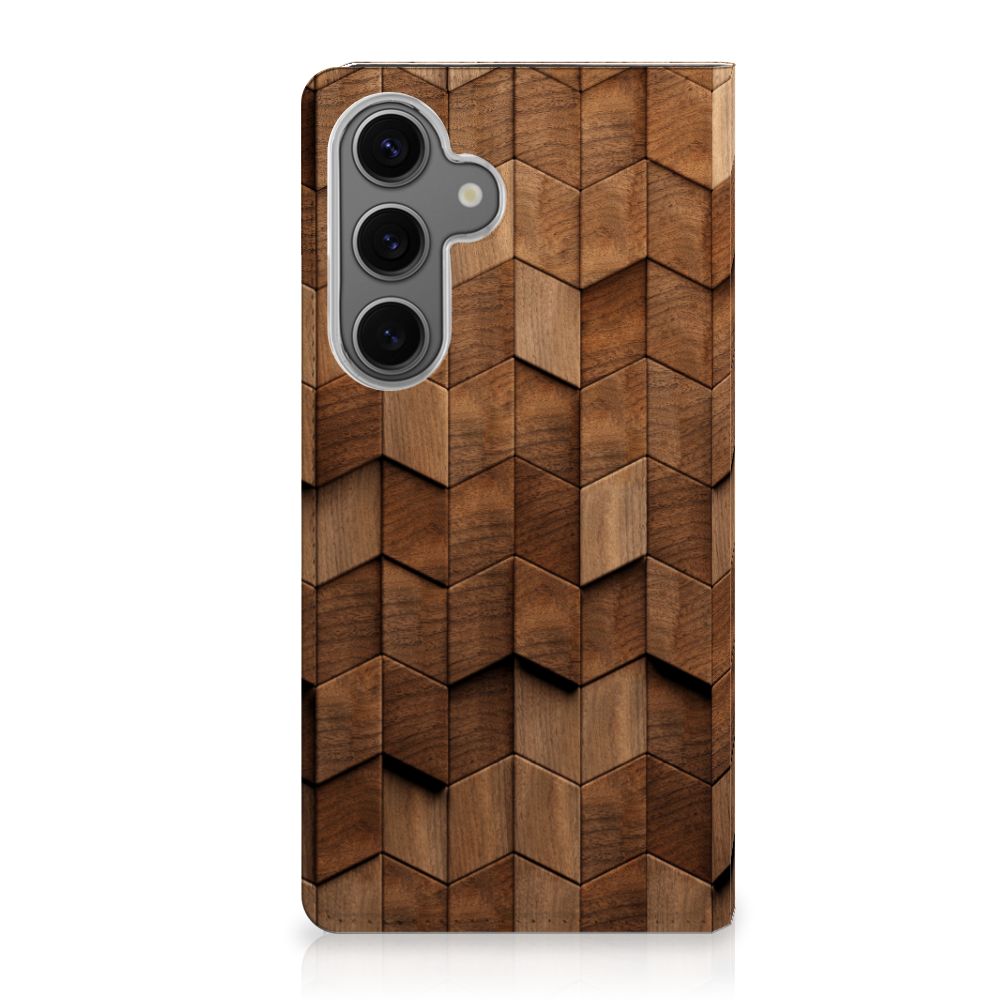 Samsung Galaxy S24FE Book Wallet Case Wooden Cubes achteraanzicht