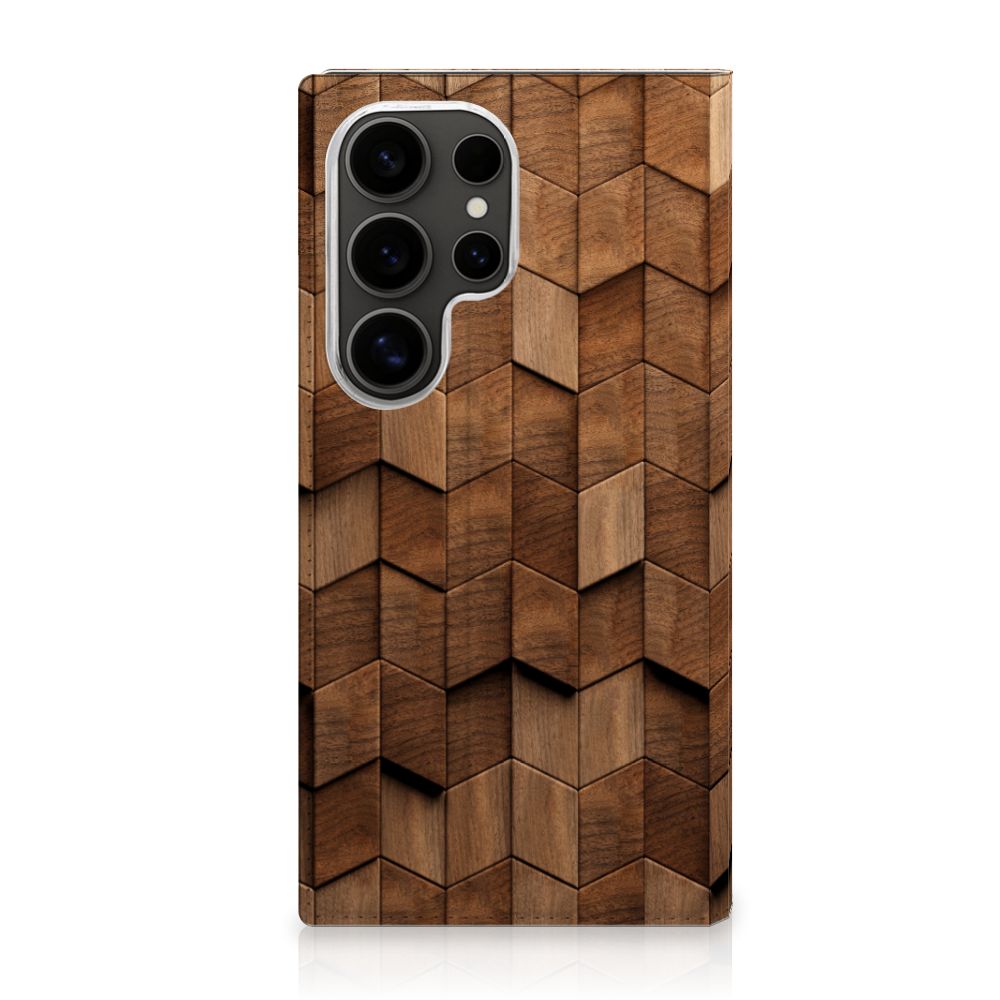Samsung Galaxy S25 Ultra Book Wallet Case Wooden Cubes voorkant