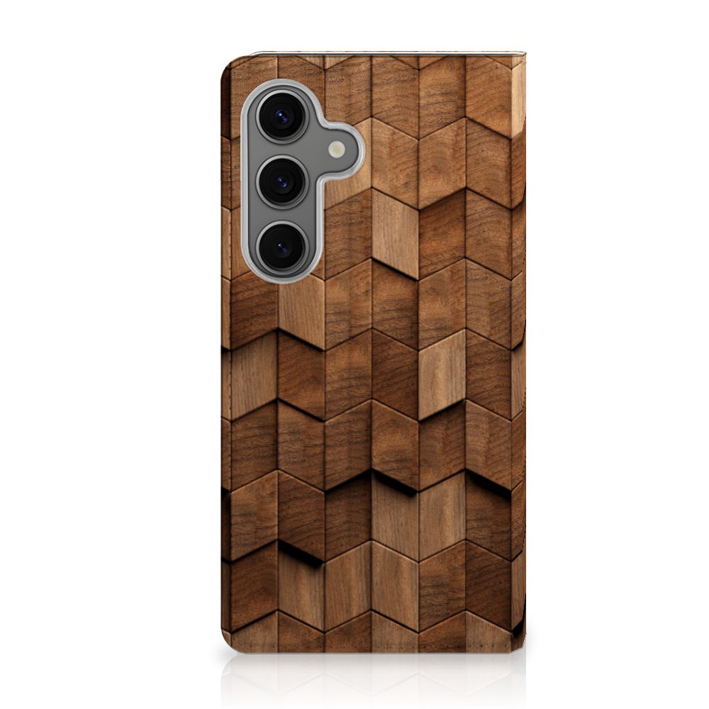 Samsung Galaxy S25 Book Wallet Case Wooden Cubes achterkant