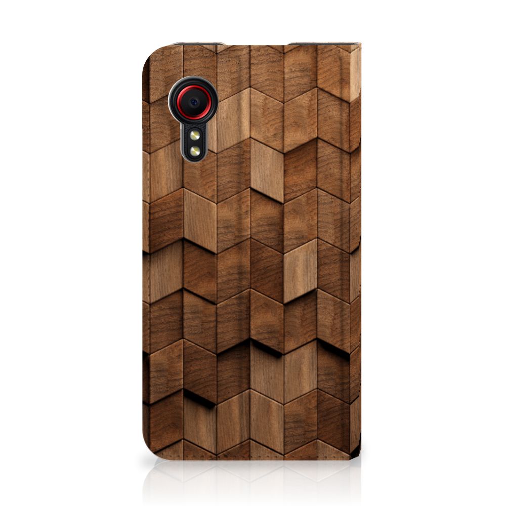 Samsung Galaxy Xcover 5 Book Wallet Case Wooden Cubes achterkant