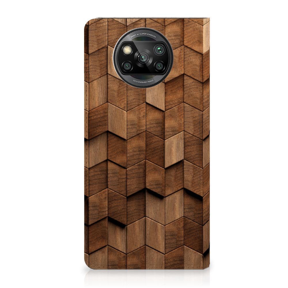 Xiaomi Poco X3 Pro Book Wallet Case Poco X3 Wooden Cubes achterkant