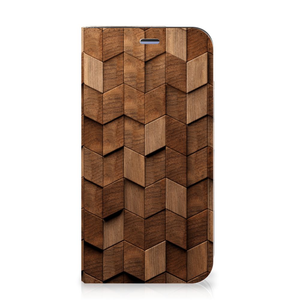 Book Wallet Case voor iPhone 12 Mini Wooden Cubes voorkant