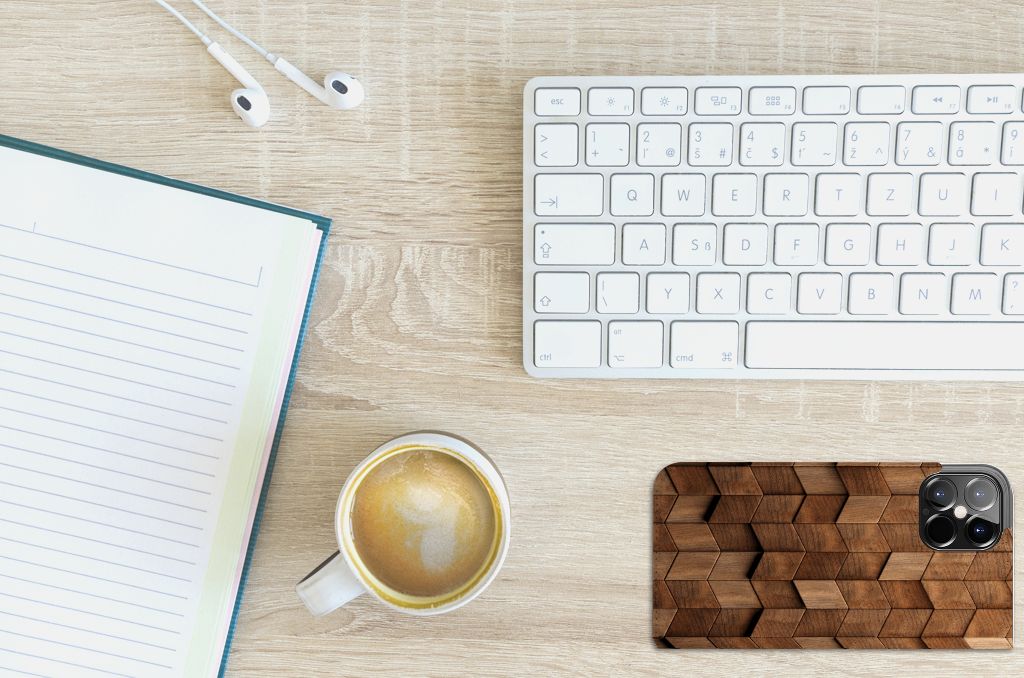 Apple iPhone 12 Pro Max Book Wallet Case voor iPhone 12 Pro Max Wooden Cubes bovenaanzicht