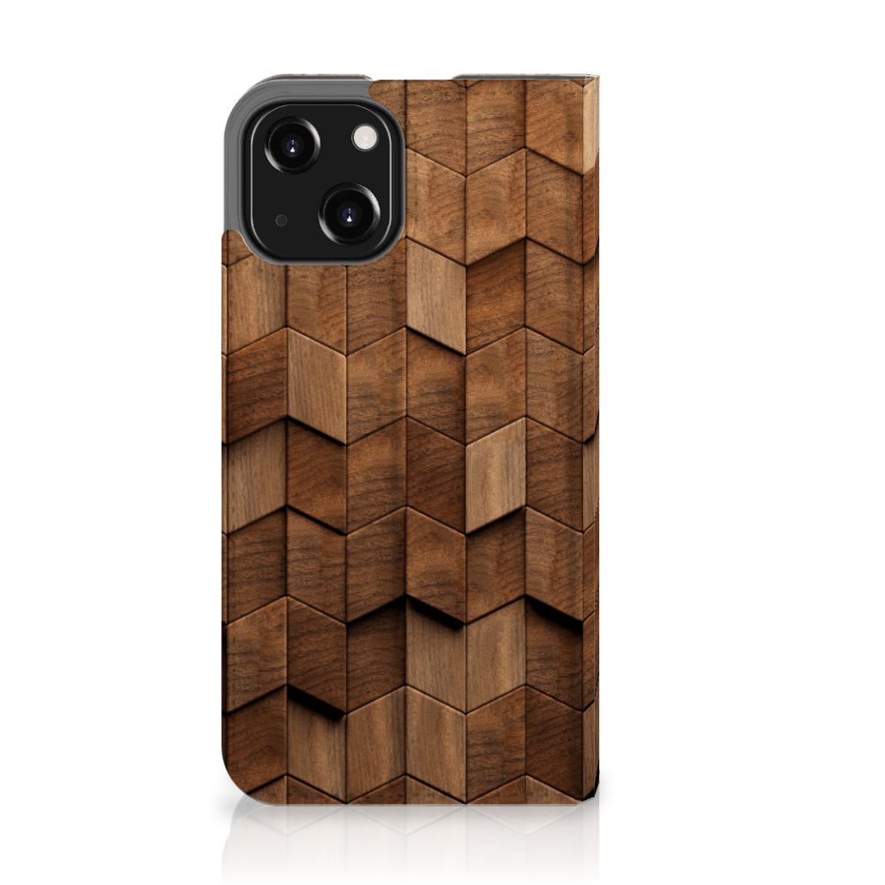 Book Wallet Case voor iPhone 13 Mini Wooden Cubes met houten blokken print 🪵