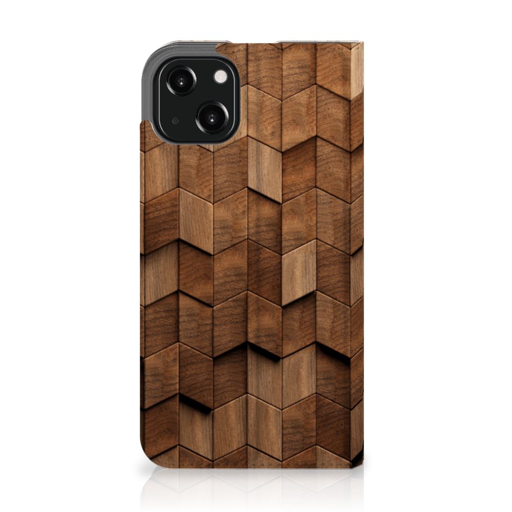 Book Wallet Case voor iPhone 13 Wooden Cubes