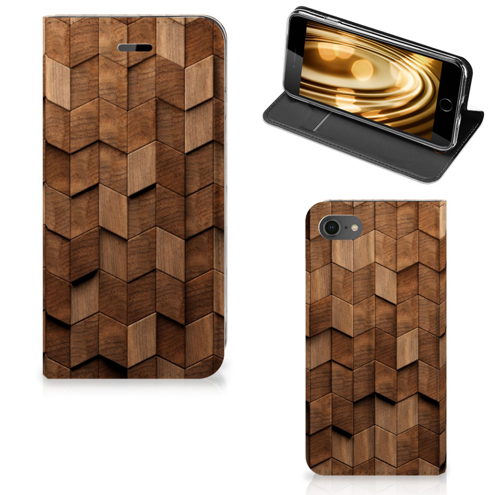 Book Wallet Case voor iPhone 7 | 8 | SE (2020) | SE (2022) Wooden Cubes met houten print