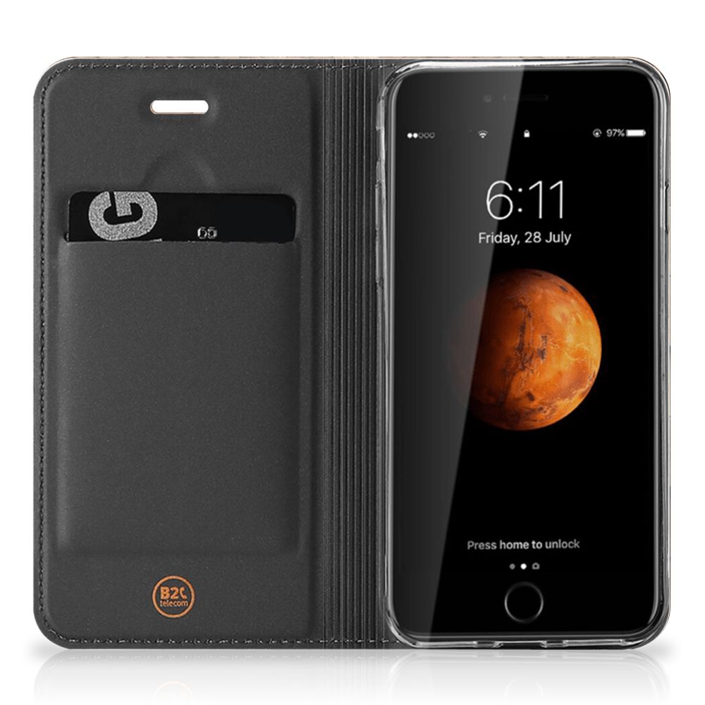 Book Wallet Case voor iPhone 7 | 8 | SE (2020) | SE (2022) Wooden Cubes met kaartvak en zwart interieur.