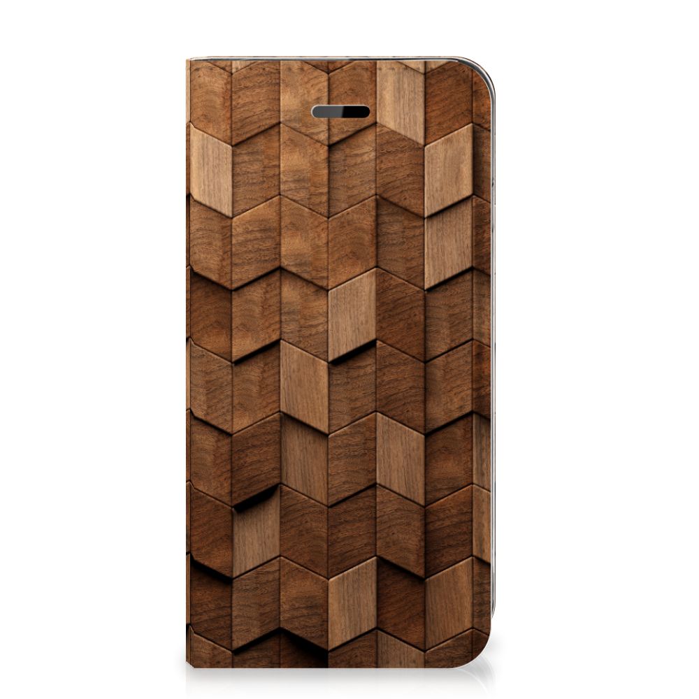 Book Wallet Case voor iPhone 7 | 8 | SE (2020) | SE (2022) Wooden Cubes, uniek houtprint design.