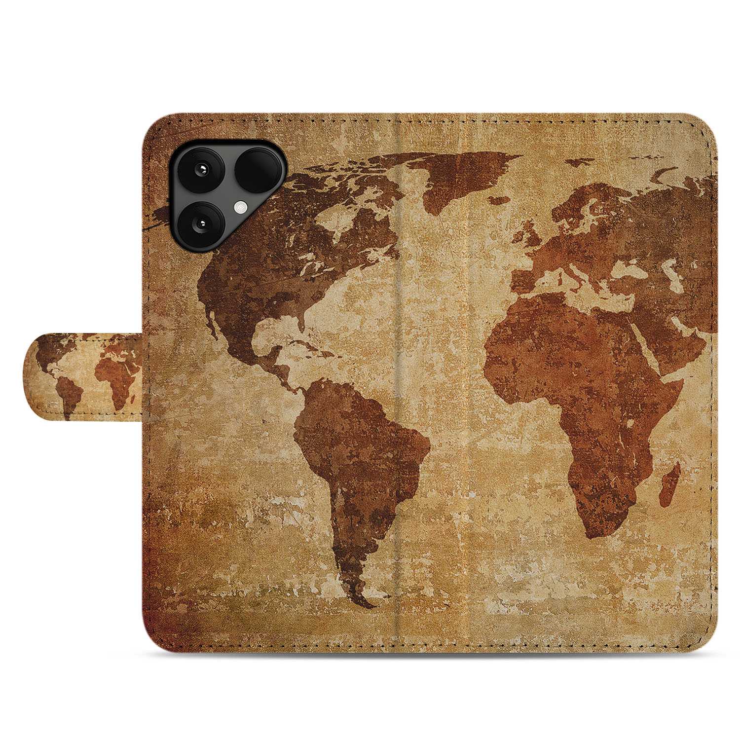 Fairphone 6 Bookcase Wereldkaart Met Pasjes wereldkaart design voorzijde
