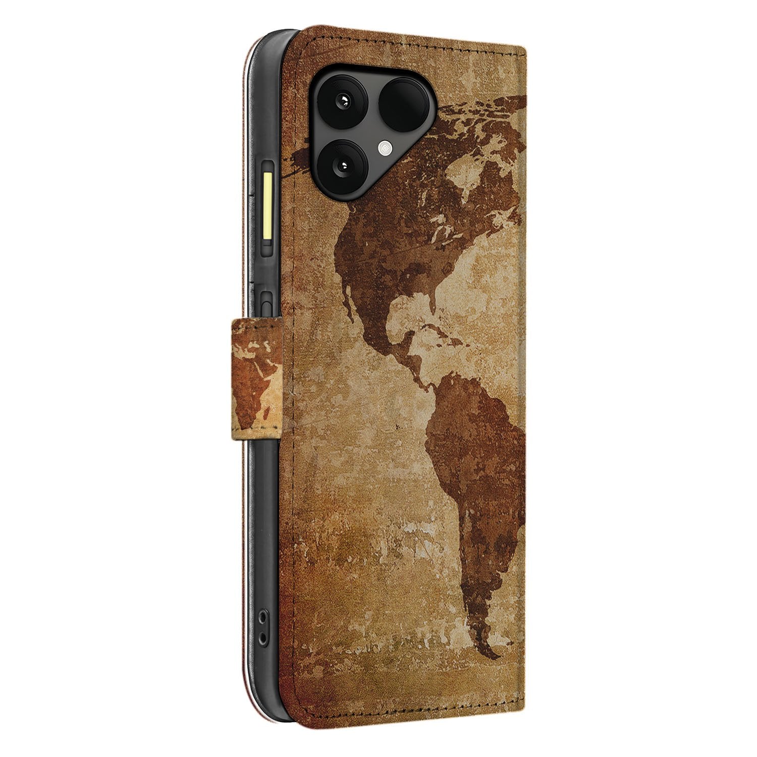 Fairphone 6 Bookcase Wereldkaart Met Pasjes bruin design links