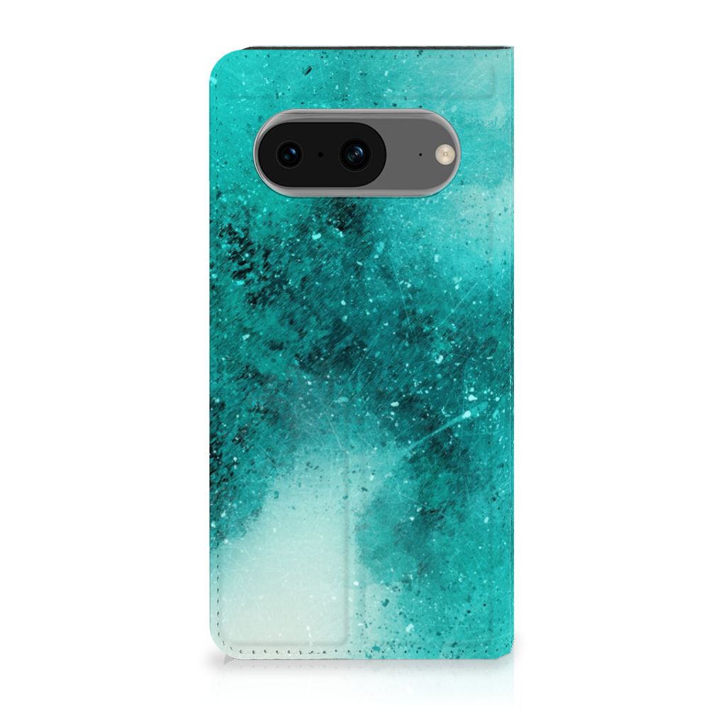 Bookcase Google Pixel 8 Painting Blue voorkant met abstract blauw design