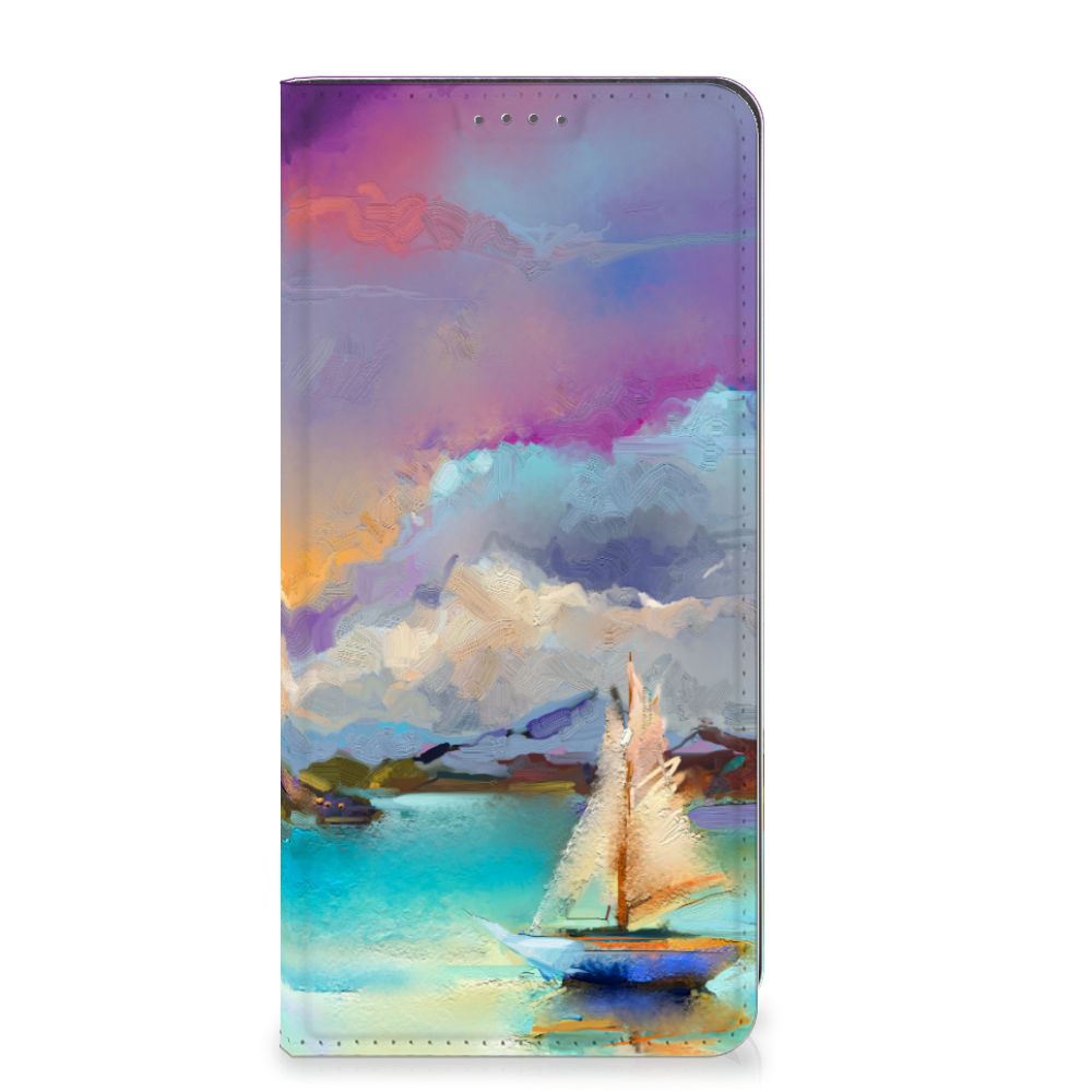 Bookcase Google Pixel 8A Boat hoesje schilderij boot meer blauw paars