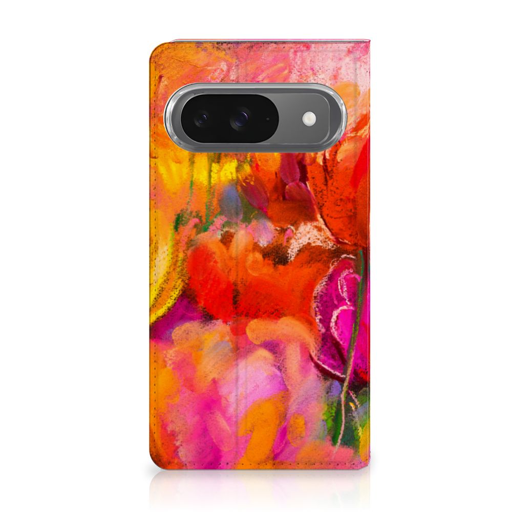 Bookcase Google Pixel 9 | 9 Pro Tulips ontwerp voorkant kleurrijk