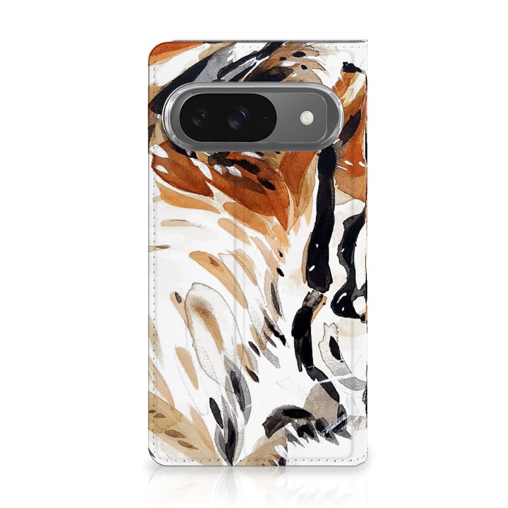 Google Pixel 9 | 9 Pro Bookcase Watercolor Tiger voorkant