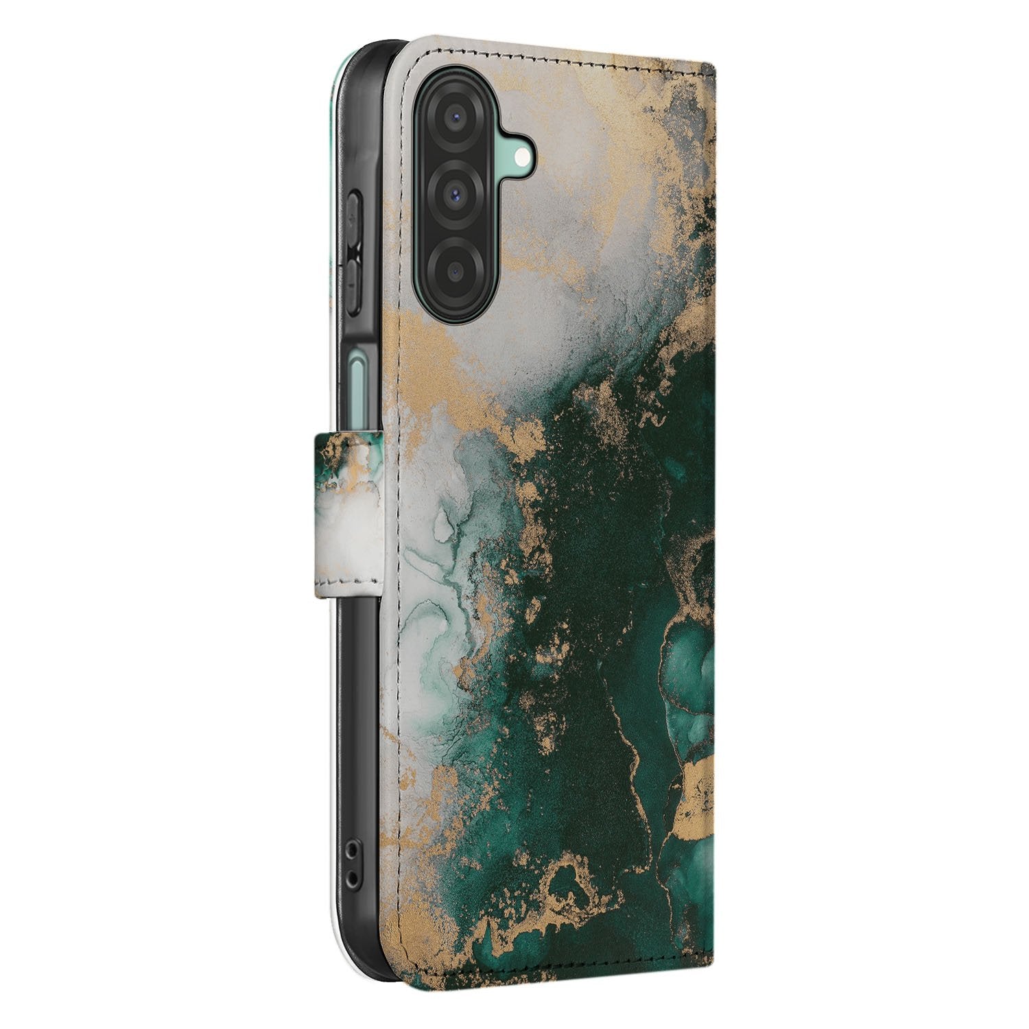 Bookcase Hoes Samsung Galaxy A17 Marmer Groen PU Leer 3 Pasjes marmer groen design zijaanzicht