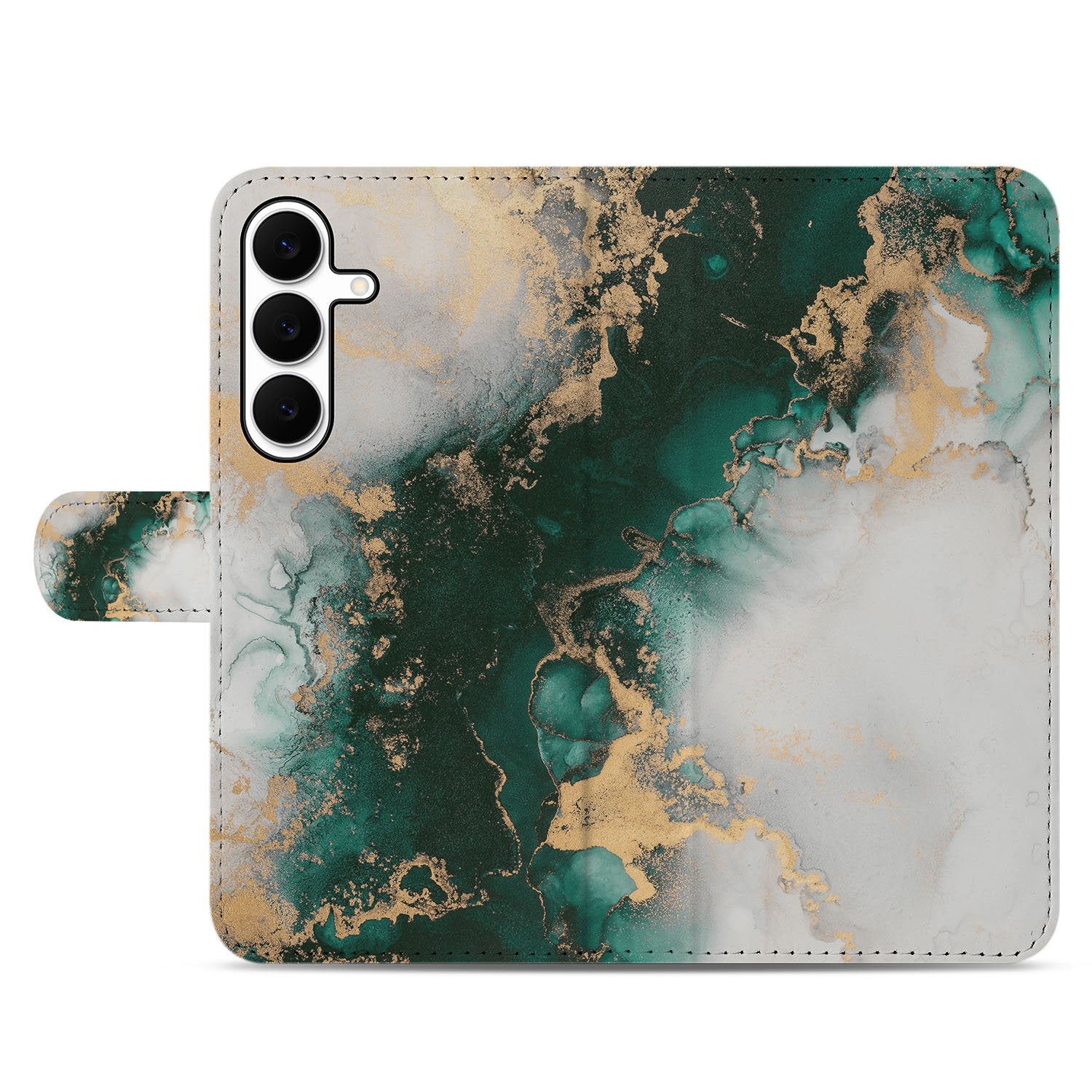 Bookcase Hoes Samsung Galaxy S25 FE Marmer Groen PU Leer 3 Pasjes marmer design achteraanzicht