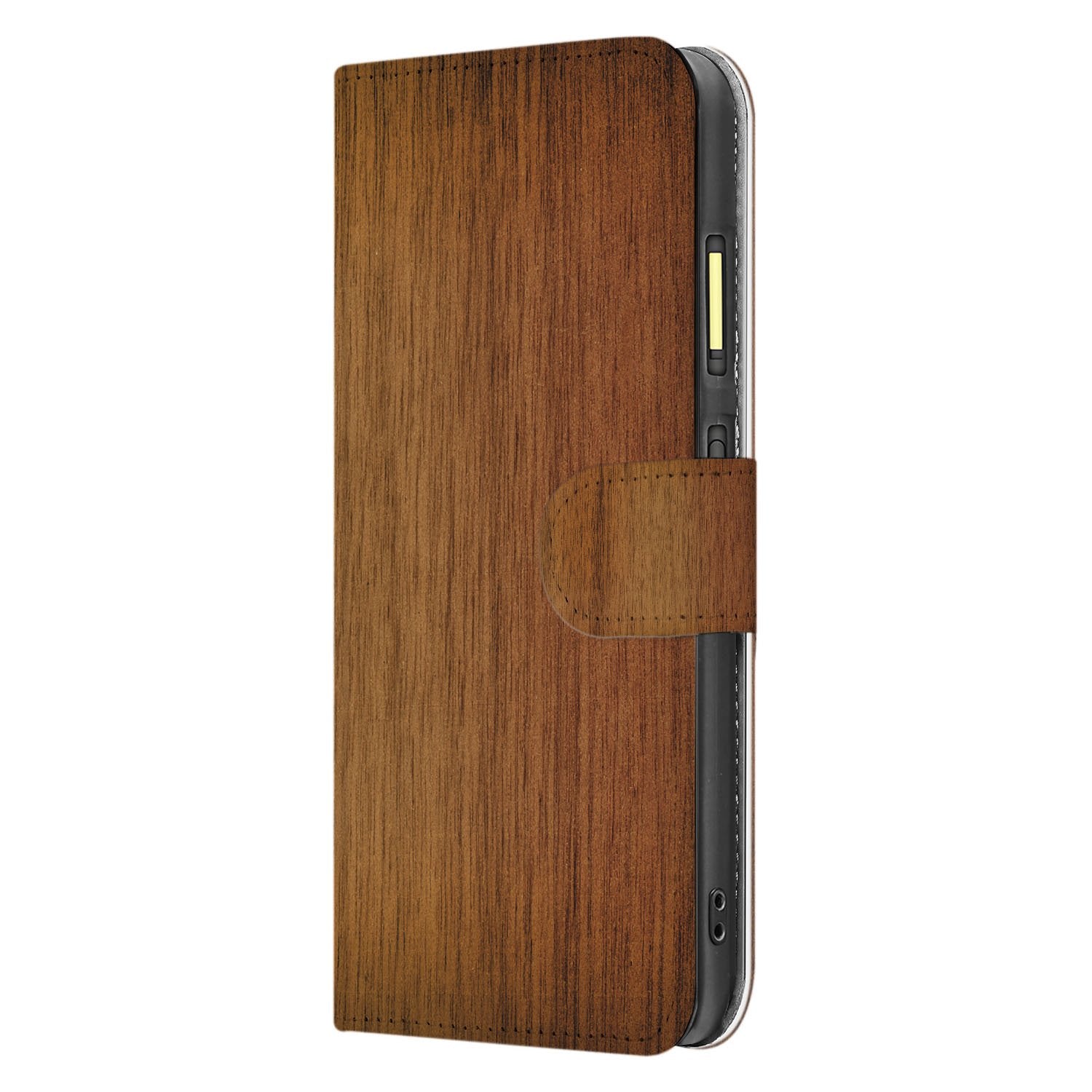 Bookcase Hoesje Fairphone 6 Donker Hout Ontwerp Met Pasjeshouder En Sterke Bescherming zijaanzicht