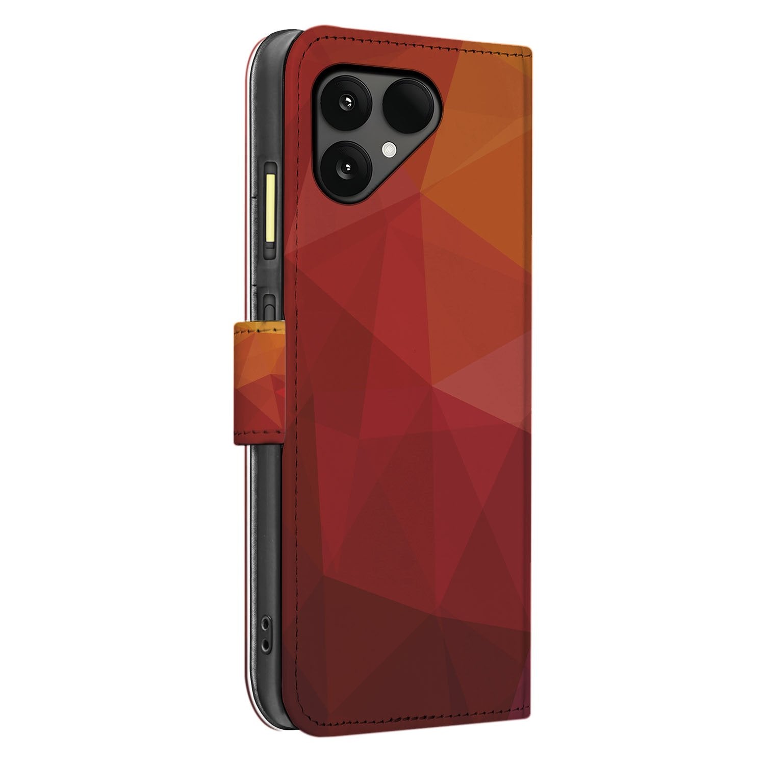 Fairphone 6 Bookcase Hoesje Polygon Rood PU Leer zijaanzicht