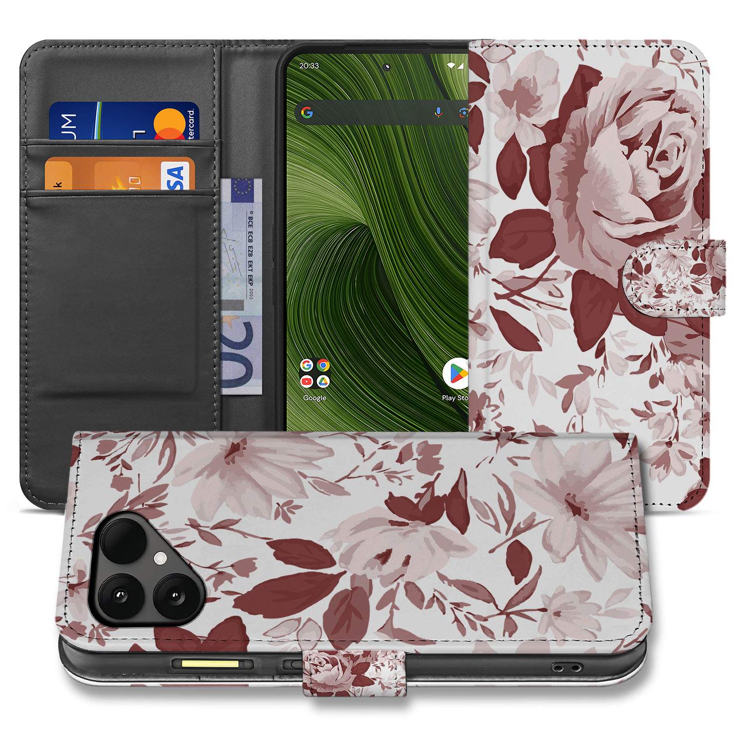 Fairphone 6 Bookcase Hoesje Fairphone 6 Watercolor Flowers Met Pasjes designnaam voorkant