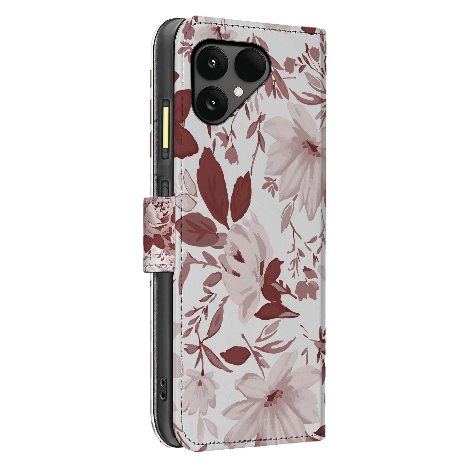Fairphone 6 Bookcase Hoesje Watercolor Flowers Met Pasjes zijkant bloemmotief